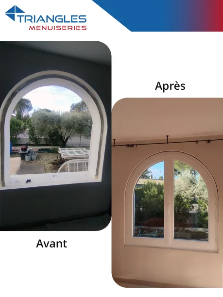 Fenêtre plein cintre blanche PVC PV CINTRAGE à Les Angles avant / après