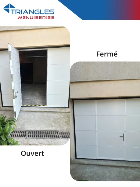 Porte de garage sectionnelle blanche La Toulousaine Villeneuve-lès-Avignon ouvert / fermé