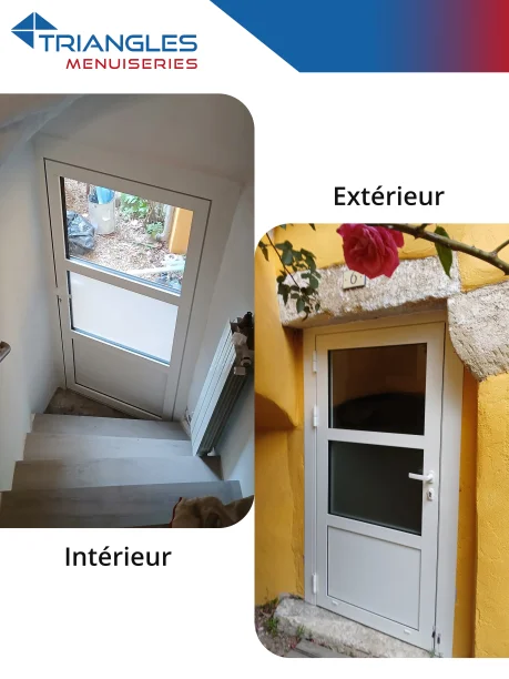 Porte d’entrée blanche vitrée aluminium Schüco fabricationTRIOLA Saint-Quentin-la-Poterie intérieur / extérieur
